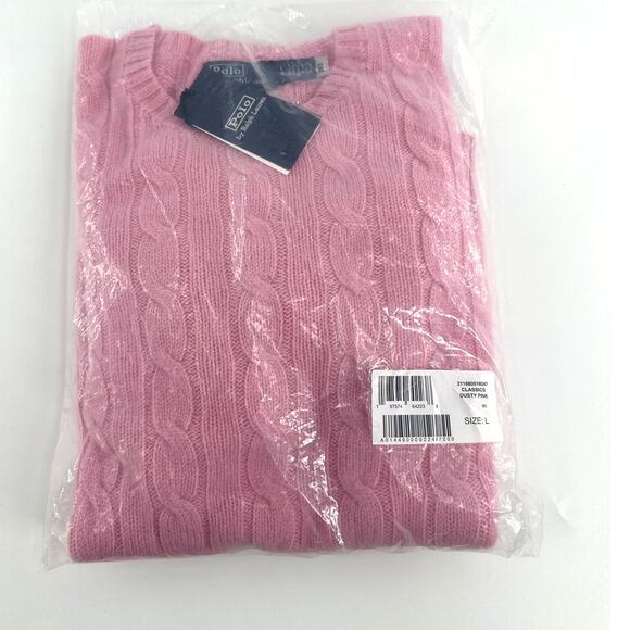 Polo Ralph Lauren Unisex Dusty Pink The Iconic Cable-Knit Sweater Size L - Picture 4 of 13